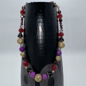 Kendra Scott Studio Beaded Necklace Gold Toned Red Purple Black Fashion Jewelry